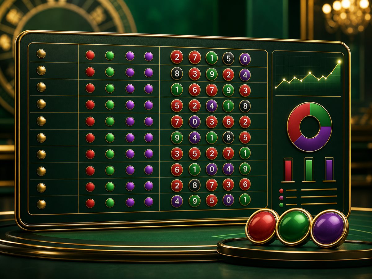 Wingo-style round history dashboard with color dots and number tokens