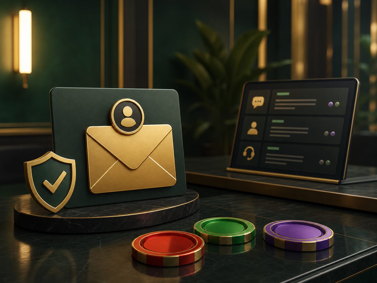 Support contact card with shield badge and color prediction tokens